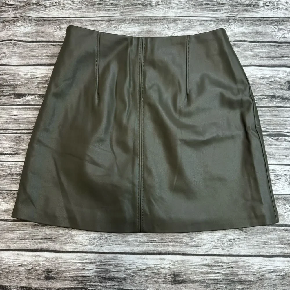 Women's H&M Faux Leather Mini Skirt Olive Green Size 8 Pencil Workwear